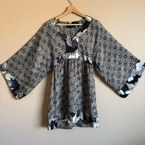 Express Design Studio 100% Silk Tunic Blouse Dress Kimono Sleeve S Quite Luxury